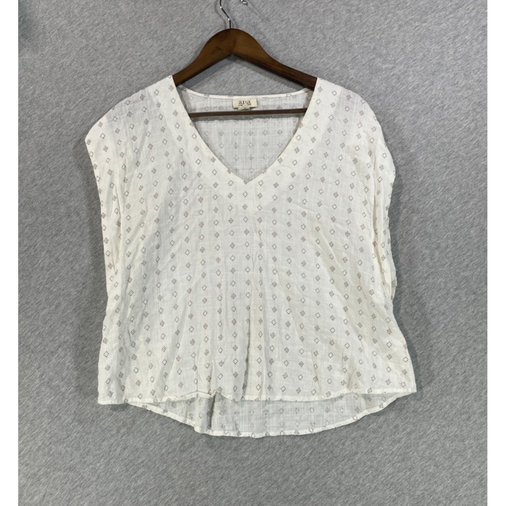 a.n.a A New Approach Crop Blouse Top Womens PL White Geometric Sleeveless V-Neck